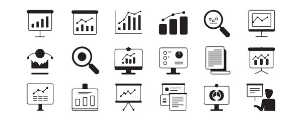 Fototapeta premium Business and marketing presentation icons collection set showing charts diagrams and office reports.