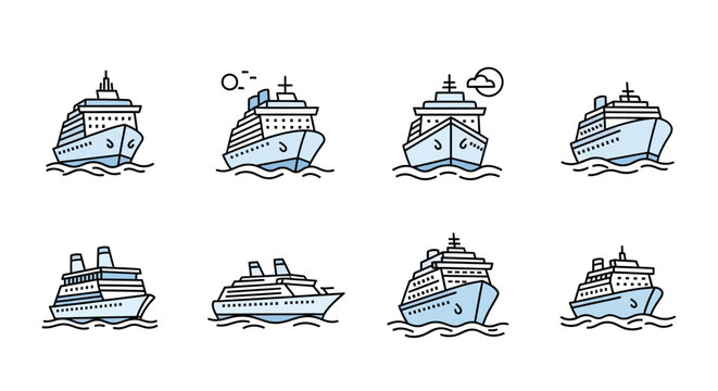 Collection of various cruise ships sailing.