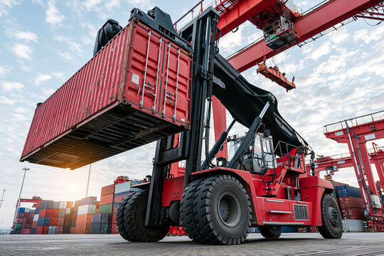 Reach Stacker Moving Containers