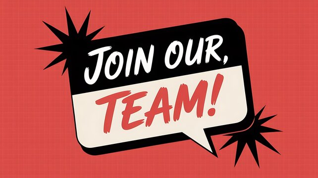 Join our team, recruitment, employment, comic book style, red background