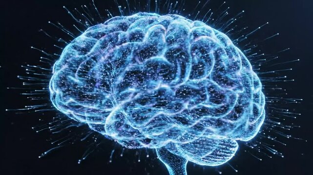 Digital human brain visualization with glowing neural network.