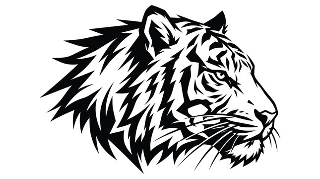A fierce tiger head vector illustration featuring sharp clean lines and bold black ink style