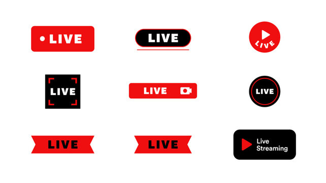 Adobe Illustrator ArtworkLive Streaming Broadcast Buttons Set with Red and Black Glowing Effects