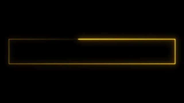 4K Glowing neon yellow rectangle border animation, seamless loop of electric light frame on black background.