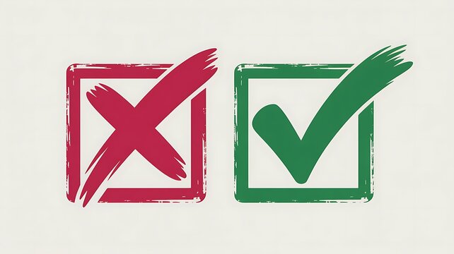 Checkmarks, tick boxes, yes no icons, green red symbols, approval signs
