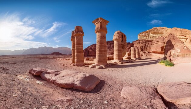solomon s pillars in timna park near eilat israel sunny day blue sky panoramic
