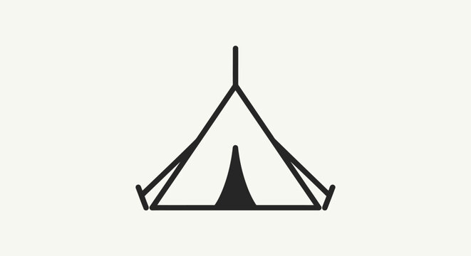 Minimalist black outline icon of a camping tent.