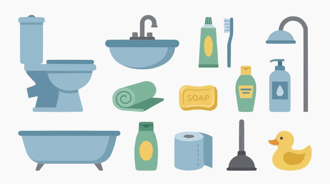 Bathroom accessories and elements for the concept of hygiene and cleanliness.