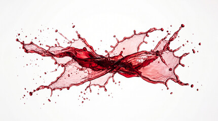 Naklejka premium A dynamic splash of red wine or juice on a white background, conveying energy and movement in a visually appealing abstract composition.