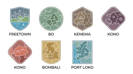 Fototapeta premium Sierra Leone Regions Logos Collection: Freetown, Bo, Kenema, Kono, Bombali, Port Loko