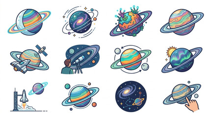 Collection of Planets and Space Objects in Outer Space. © sanji
