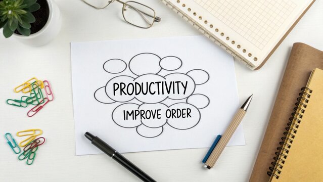 Creative Workspace for Boosting Productivity with Mind Map Concept and Stationery Items on Desk