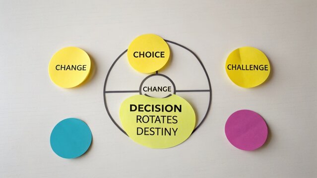 Conceptual diagram illustrating the relationship between decision-making, change, choice, and challenge in personal development