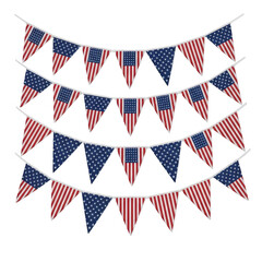 Obraz premium Colorful triangular paper flags hanging in a row for celebration