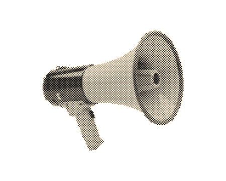 Vintage retro megaphone with halftone circle dots pattern vector illustration isolated on white background
