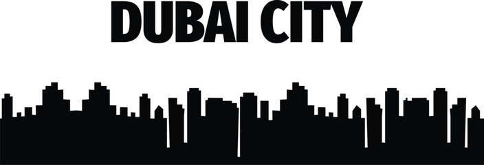 Obraz premium Dubai city skyline silhouette vector illustration modern cityscape with skyscrapers, urban landscape, architectural landmark, panoramic view of the city, flat design style vector illustration