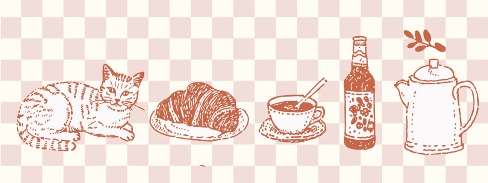Vintage Tea Time Vector Collection with Cat