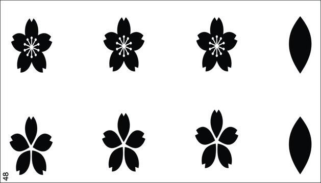 Cherry blossom sakura flower vector silhouettes set with traditional Japanese floral shapes and minimalist spring petal graphics