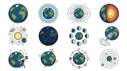 Collection of Earth planet illustrations and scientific diagrams. © sanji