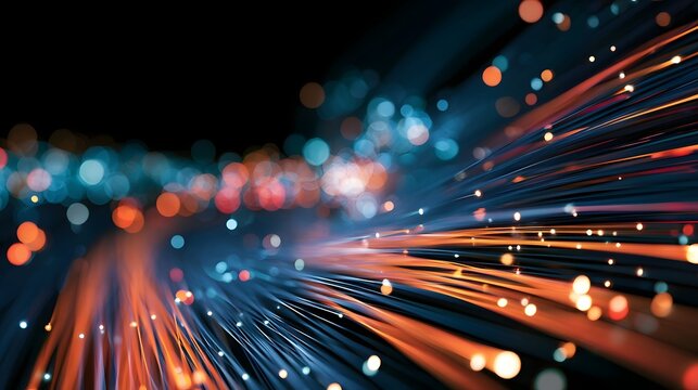 Futuristic fiber optic cables reflect light illustrating the concept of balance and seamless digital connection