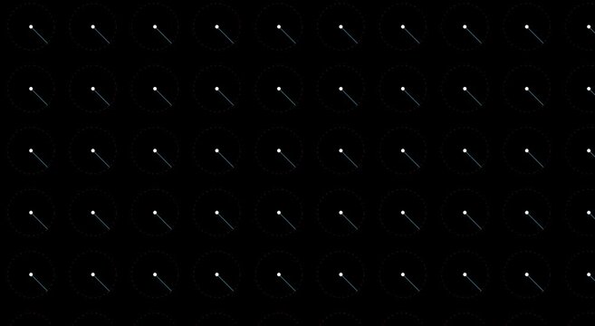 Minimalist clock face pattern animation, synchronized time concept animation background