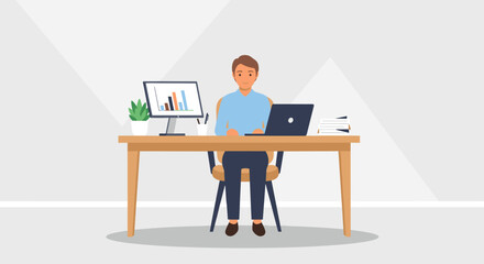 Fototapeta premium Flat Illustration Of Remote Worker for Work From Home, Graphic Designer, Programmer, Virtual Assistance, Video Editor, Animator, Lofi Illustration,Cozy Illustration, Worker Home, Copywriter,Freelancer