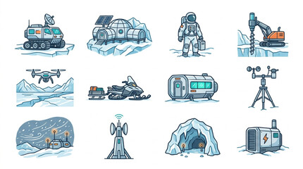 Collection of futuristic arctic exploration and scientific research equipment. © nico