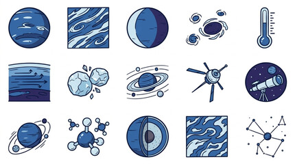 Collection of scientific illustrations depicting space and science concepts. © nico
