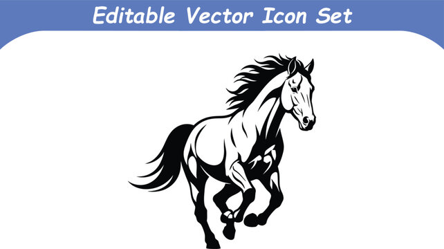 Detailed running horse silhouette vector graphic element with silhouette stallion movement
