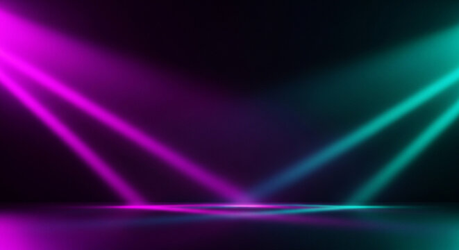 Neon Pink and Blue Spotlights on Dark Stage Background