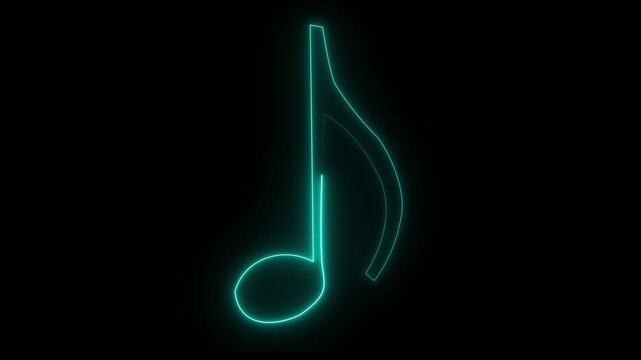 Music note Glowing neon effect for overlay. Music symbol neon. Abstract neon music notes glowing animation.