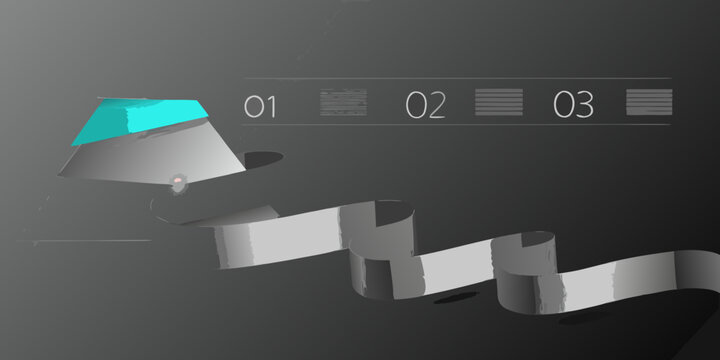 Curved metallic ribbon with numbered infographic elements 3d rendering