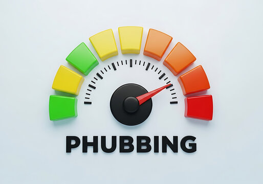 Phubbing concept gauge with red indicator on white background phubbing indicator behavior addiction smartphone distraction interaction communication psychology isolation analysis attention