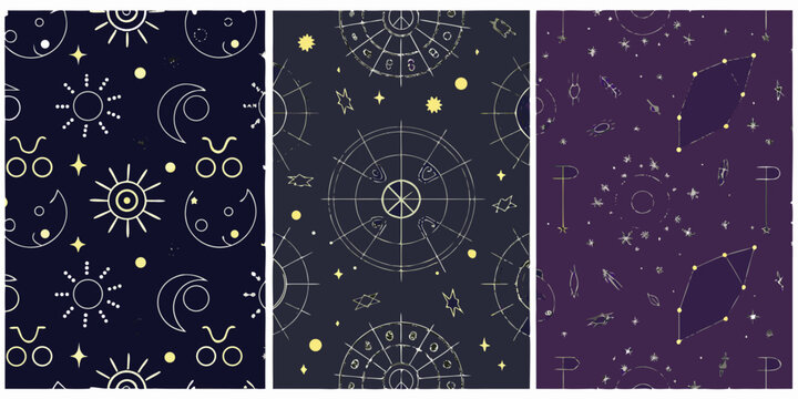 Zodiac Symbols And Constellation Pattern Dark Blue And Purple Tones
