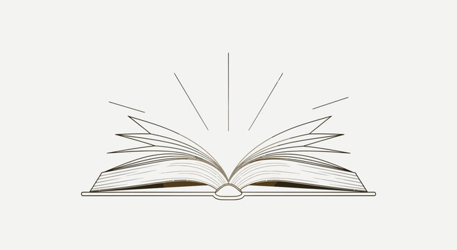An open book radiates light from its pages on a plain background
