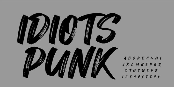 Idiots punk Display Font,
Hand drawn marker style font with brush and rough strokes, perfect for posters, t shirt, jersey, bold headlines, and creative designs. vector illustration 
