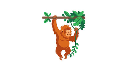 Obraz premium Cute Orangutan Swinging on a Vine in Jungle