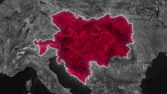 Austro-Hungarian Empire Map Animation. Documentary, glowing outline, Dark map animation of Austria-Hungary. 4k.