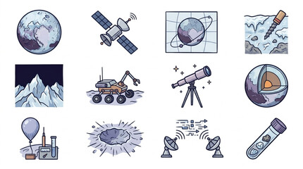 Space exploration and astronomy icons collection. © portgas