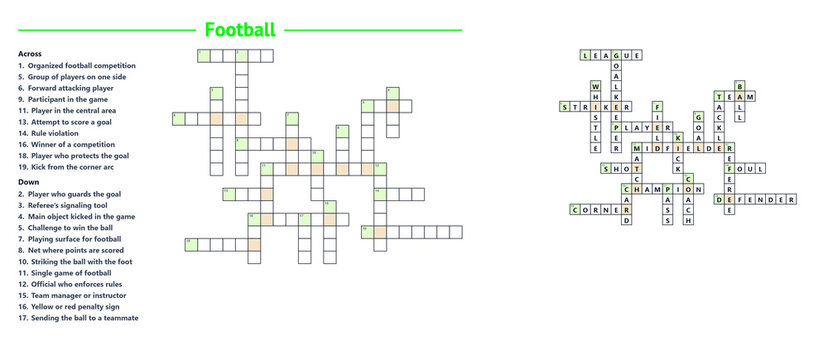 Football crossword puzzle layout with clues and answers  