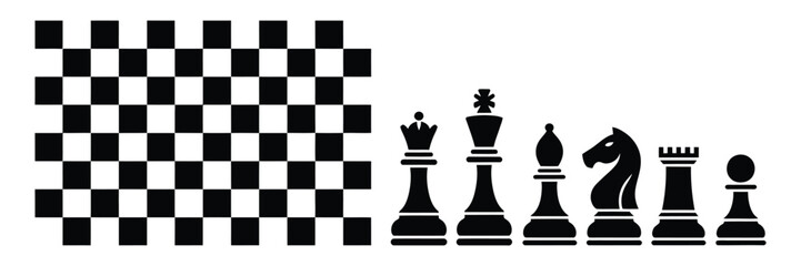 Chess Pieces Icon Vector minimal black chess figures in two distinct styles with classic chessboard for strategy game competition and graphic design © Mizu Ahmed