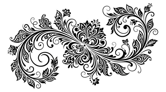 Abstract floral vector design with vintage flowers leaves ornamental swirls and elegant decorative border pattern