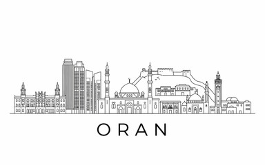 Obraz premium Sketch style illustration of Oran city skyline with notable landmarks