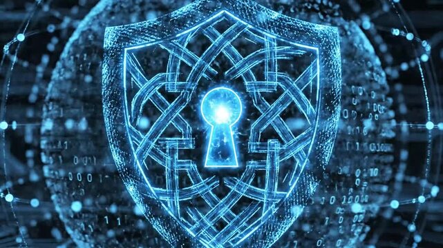 Digital shield with keyhole for cybersecurity and data protection