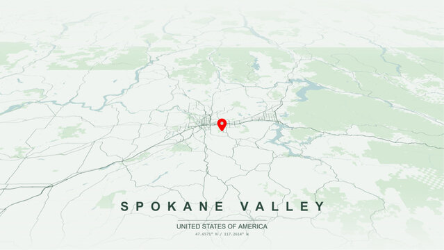 Modern minimalist vector map of Spokane Valley, Washington, USA. High-quality scalable illustration of Spokane Valley city grid, Spokane River waterfront for posters design.