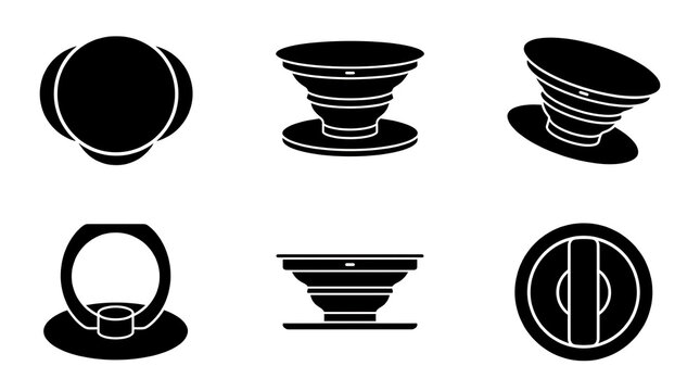 Black vector phone grip and socket stand icon collection