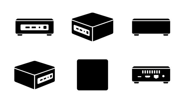 Compact Mini PC Computer Hardware Icon Set in Various Angles