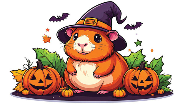Cute Hamster Wearing Witch Hat.