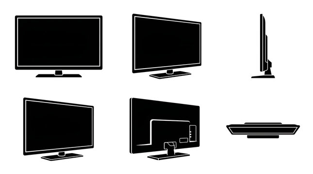 Diverse Perspective Views of Modern Flat Screen Smart TV Icons