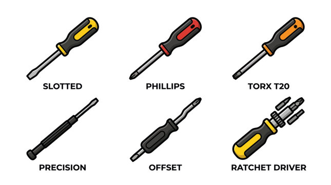 Variety of Screwdrivers: Slotted, Phillips, Torx, Precision, Offset, Ratchet